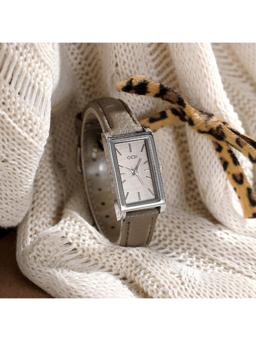Women's Grey And Silver Analog Ultra-Thin Rectangle Vintage Square Wrist Watch - Picture 2 of 4